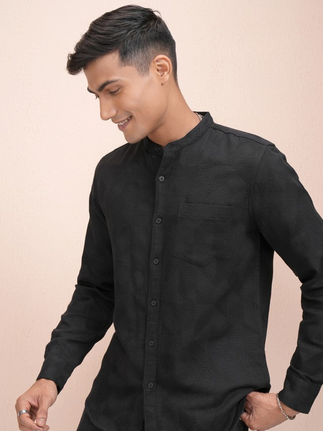 Locomotive Men Black Textured Regular Fit Casual Shirt - Black - Image 4