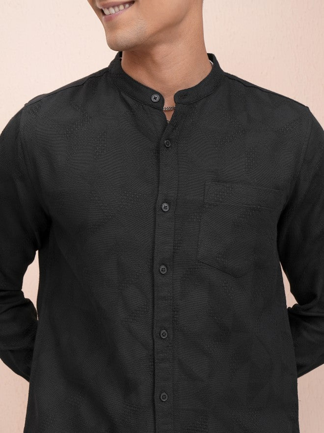 Locomotive Men Black Textured Regular Fit Casual Shirt - Black - Image 5