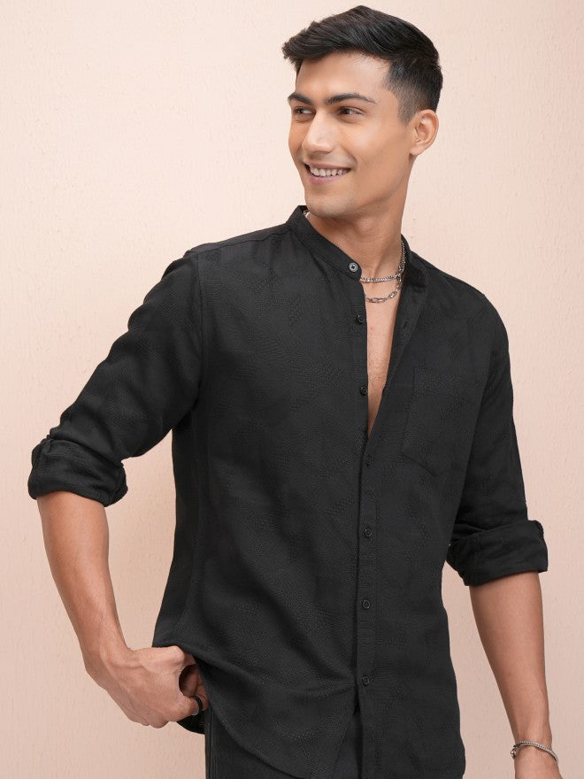 Locomotive Men Black Textured Regular Fit Casual Shirt - Black - Image 6
