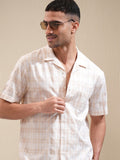 Locomotive Men Beige Checked Relaxed Fit Casual Shirt - Beige - Image 1