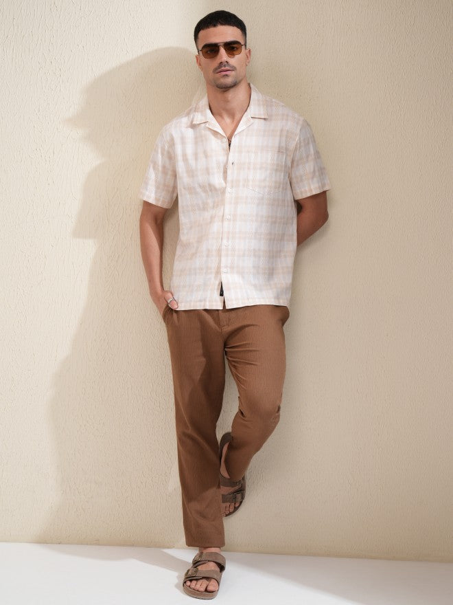 Locomotive Men Beige Checked Relaxed Fit Casual Shirt - Beige - Image 2