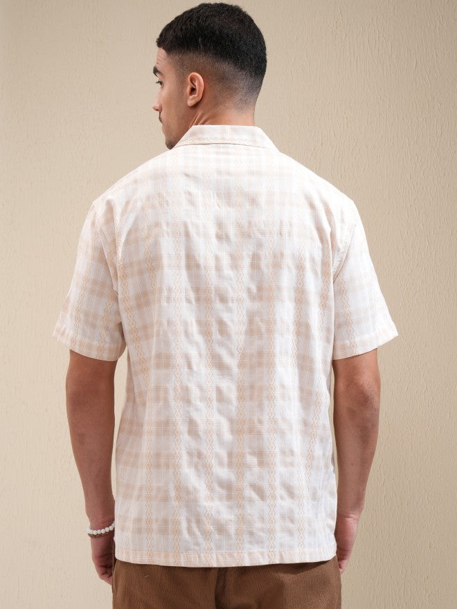 Locomotive Men Beige Checked Relaxed Fit Casual Shirt - Beige - Image 3