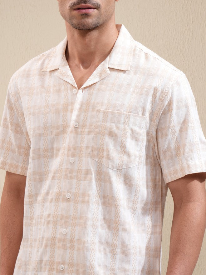 Locomotive Men Beige Checked Relaxed Fit Casual Shirt - Beige - Image 5