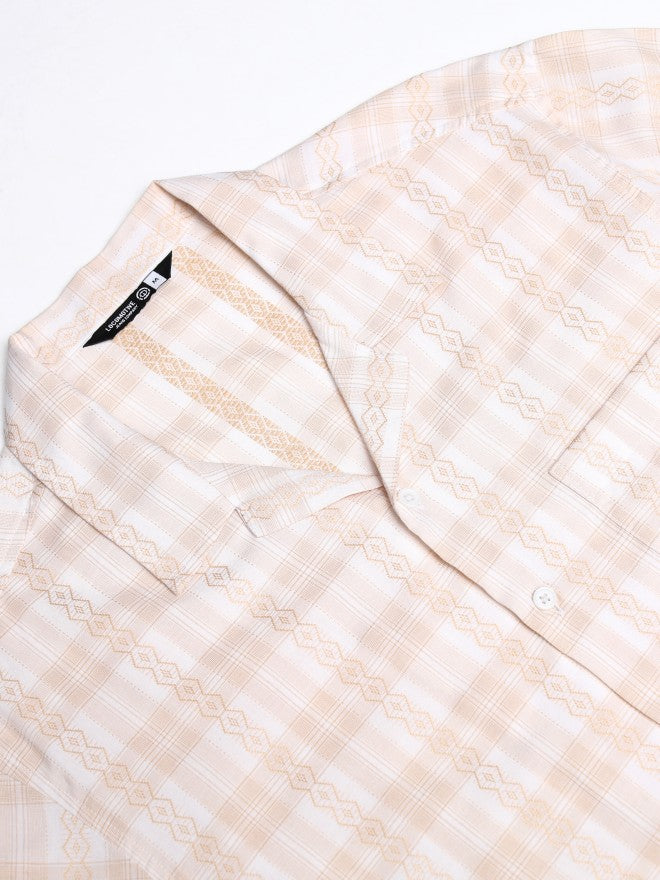 Locomotive Men Beige Checked Relaxed Fit Casual Shirt - Beige - Image 7