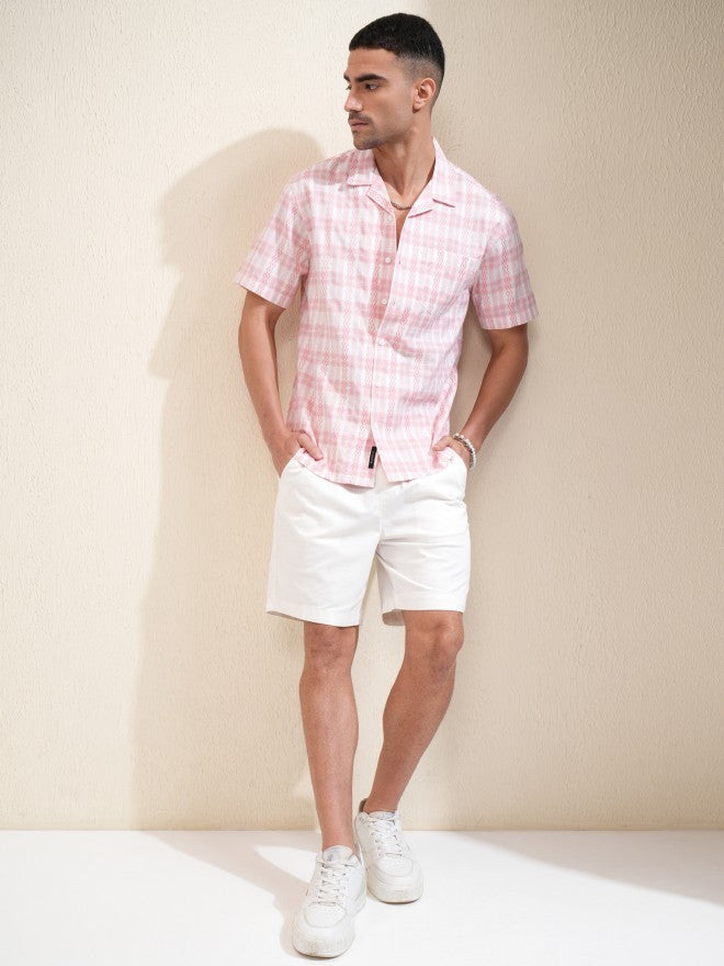 Locomotive Men Pink Checked Relaxed Fit Casual Shirt - Pink - Image 2