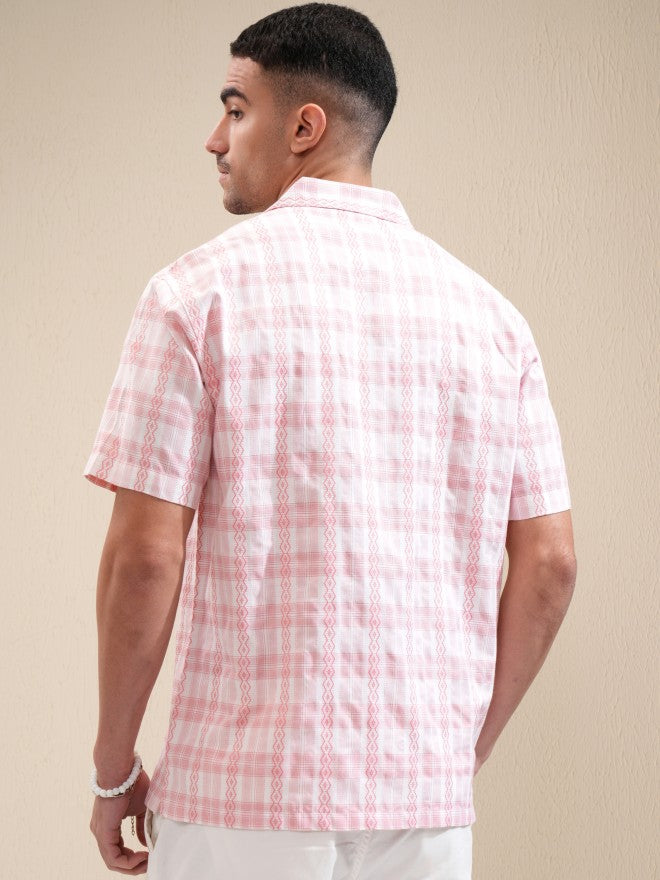 Locomotive Men Pink Checked Relaxed Fit Casual Shirt - Pink - Image 3