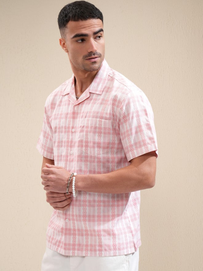 Locomotive Men Pink Checked Relaxed Fit Casual Shirt - Pink - Image 4