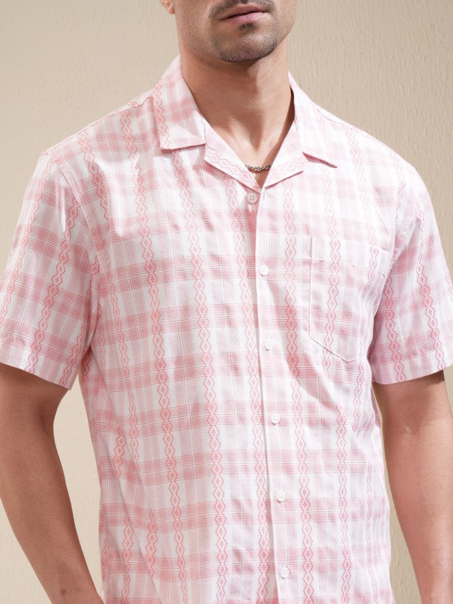 Locomotive Men Pink Checked Relaxed Fit Casual Shirt - Pink - Image 5