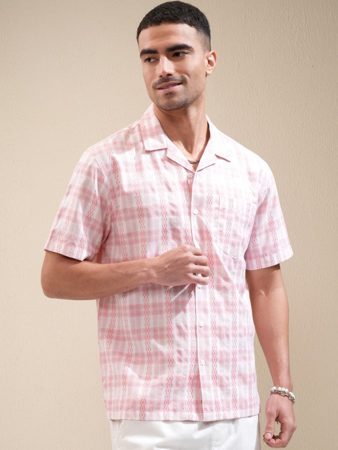 Locomotive Men Pink Checked Relaxed Fit Casual Shirt - Pink - Image 6