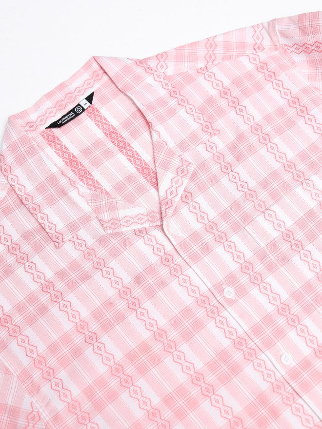 Locomotive Men Pink Checked Relaxed Fit Casual Shirt - Pink - Image 7