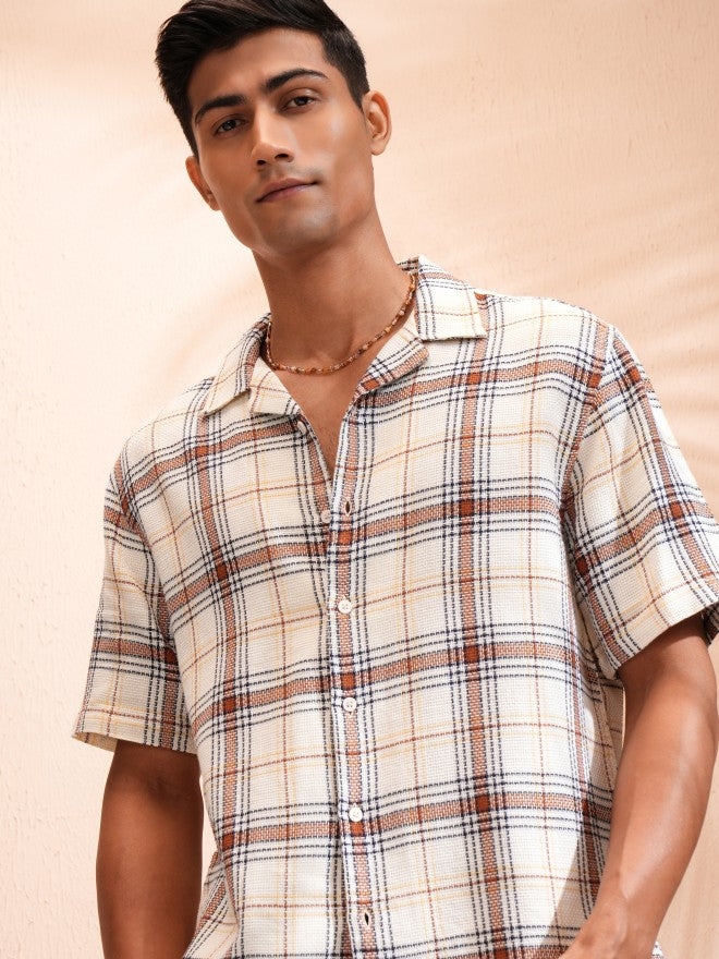 Locomotive Men Off White Checked Relaxed Fit Casual Shirt - Off White - Image 1