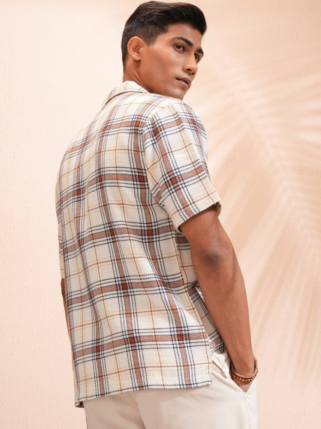 Locomotive Men Off White Checked Relaxed Fit Casual Shirt - Off White - Image 3