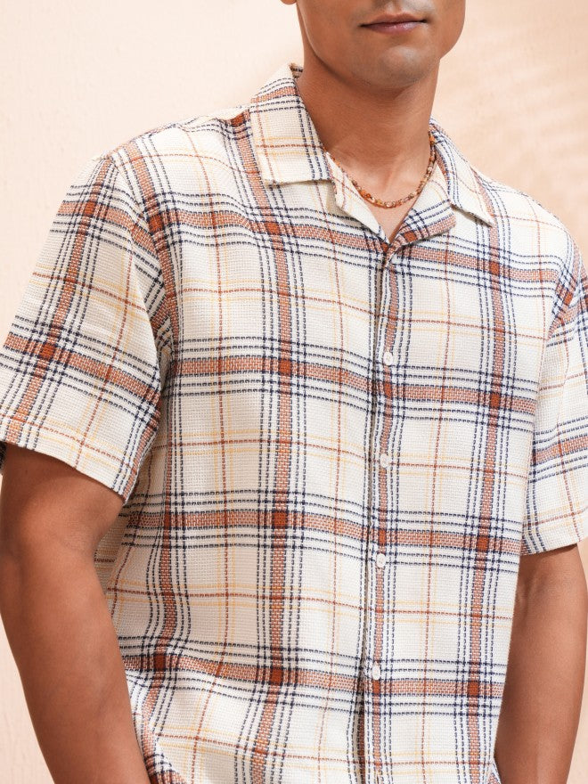 Locomotive Men Off White Checked Relaxed Fit Casual Shirt - Off White - Image 5