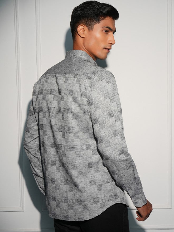 Locomotive Men Grey Printed Slim Fit Casual Shirt - Grey - Image 3