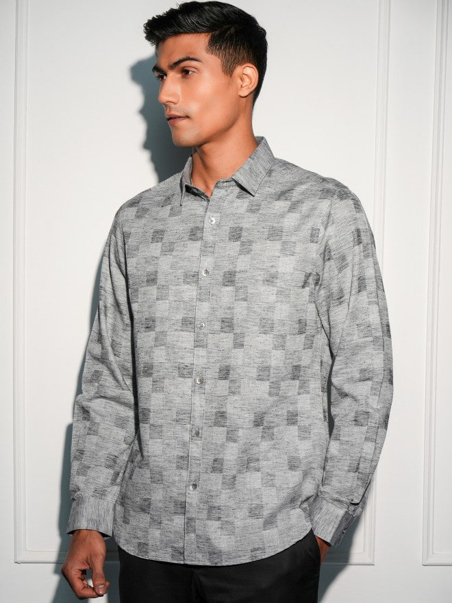 Locomotive Men Grey Printed Slim Fit Casual Shirt - Grey - Image 4