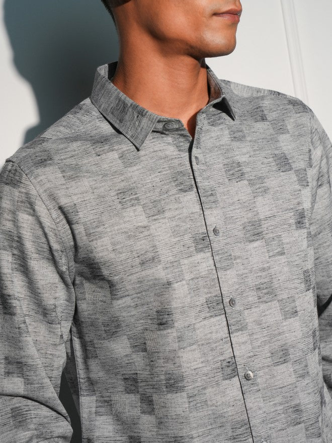 Locomotive Men Grey Printed Slim Fit Casual Shirt - Grey - Image 5