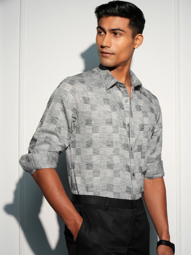 Locomotive Men Grey Printed Slim Fit Casual Shirt - Grey - Image 6