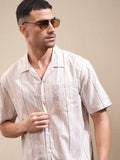 Locomotive Men Peach Striped Relaxed Fit Casual Shirt - Peach - Image 1