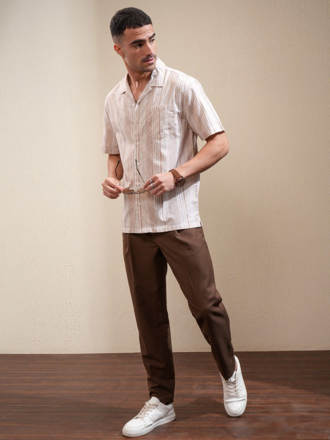 Locomotive Men Peach Striped Relaxed Fit Casual Shirt - Peach - Image 2