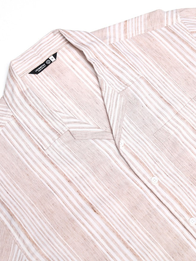 Locomotive Men Peach Striped Relaxed Fit Casual Shirt - Peach - Image 7