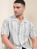 Locomotive Men Grey Striped Relaxed Fit Casual Shirt - Grey - Image 1