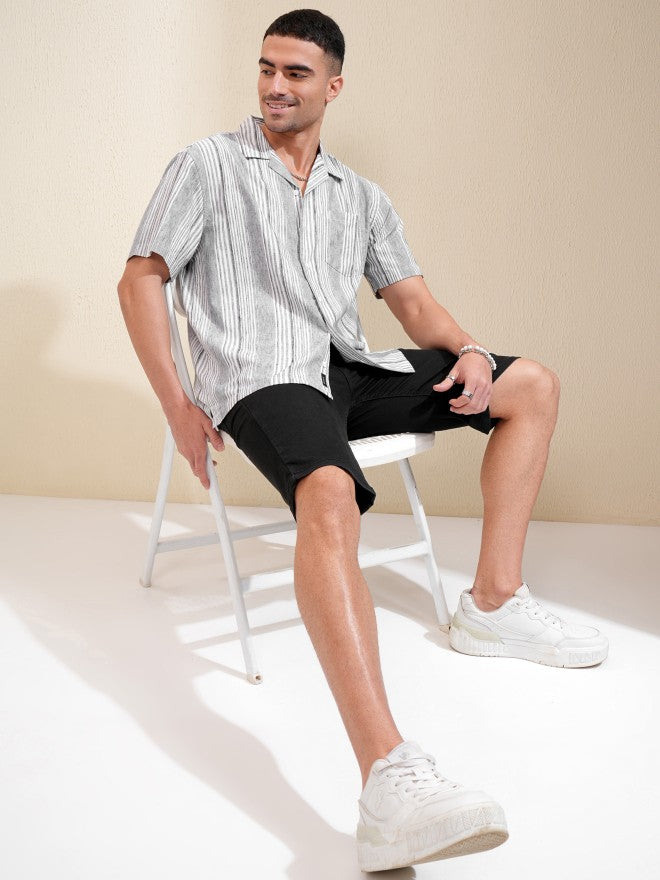 Locomotive Men Grey Striped Relaxed Fit Casual Shirt - Grey - Image 2