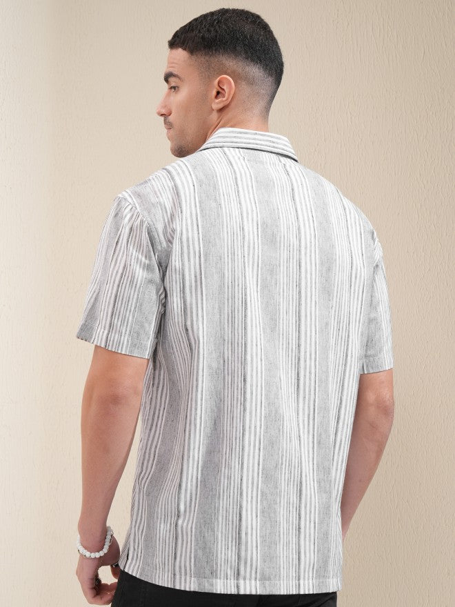 Locomotive Men Grey Striped Relaxed Fit Casual Shirt - Grey - Image 3