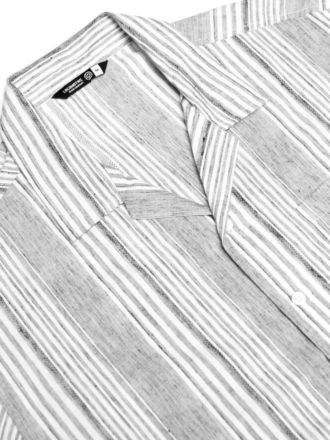 Locomotive Men Grey Striped Relaxed Fit Casual Shirt - Grey - Image 7