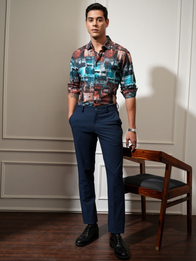 Locomotive Men Blue Printed Slim Fit Casual Shirt - Multi - Image 2