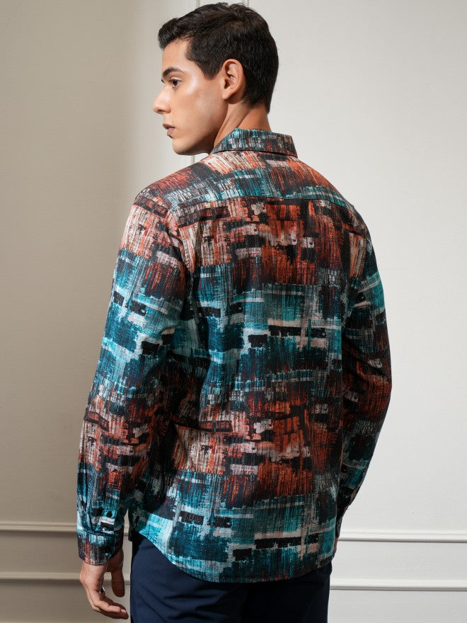 Locomotive Men Blue Printed Slim Fit Casual Shirt - Multi - Image 3