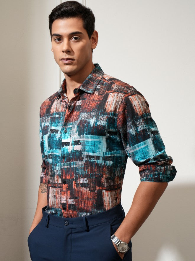 Locomotive Men Blue Printed Slim Fit Casual Shirt - Multi - Image 4