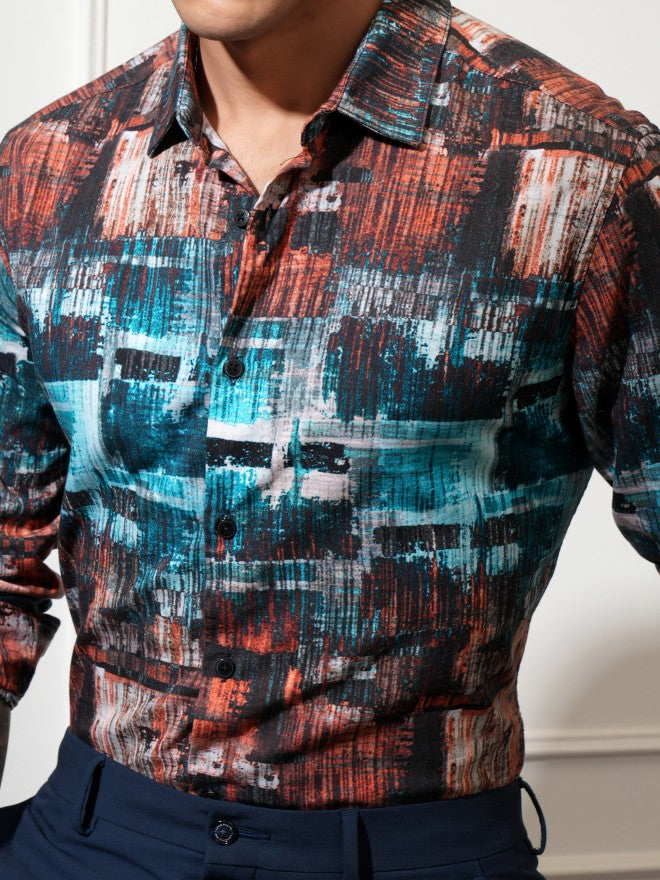 Locomotive Men Blue Printed Slim Fit Casual Shirt - Multi - Image 5