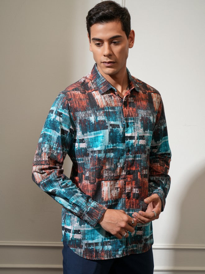 Locomotive Men Blue Printed Slim Fit Casual Shirt - Multi - Image 6