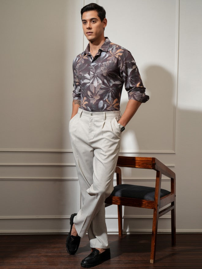 Locomotive Men Pink Printed Slim Fit Casual Shirt - Grey - Image 2