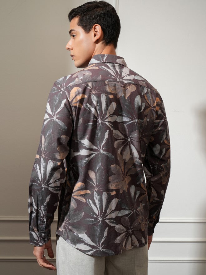 Locomotive Men Pink Printed Slim Fit Casual Shirt - Grey - Image 3