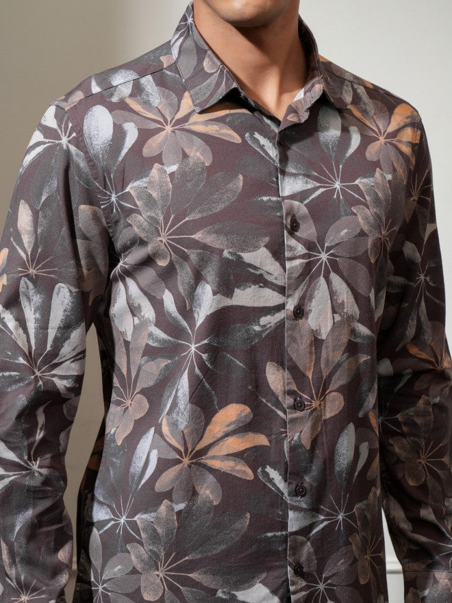 Locomotive Men Pink Printed Slim Fit Casual Shirt - Grey - Image 5