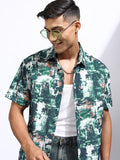 Locomotive Men Teal Printed Relaxed Fit Casual Shirt - Teal - Image 1