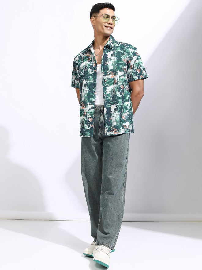 Locomotive Men Teal Printed Relaxed Fit Casual Shirt - Teal - Image 2