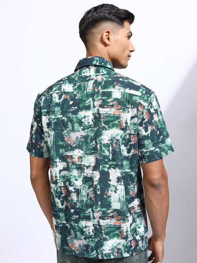 Locomotive Men Teal Printed Relaxed Fit Casual Shirt - Teal - Image 3