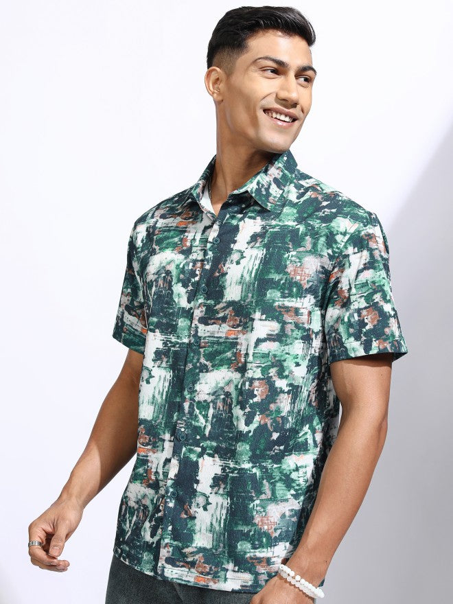 Locomotive Men Teal Printed Relaxed Fit Casual Shirt - Teal - Image 4