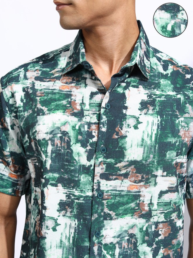 Locomotive Men Teal Printed Relaxed Fit Casual Shirt - Teal - Image 5