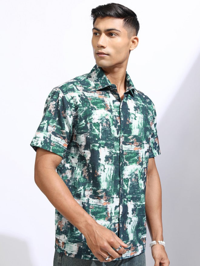 Locomotive Men Teal Printed Relaxed Fit Casual Shirt - Teal - Image 6