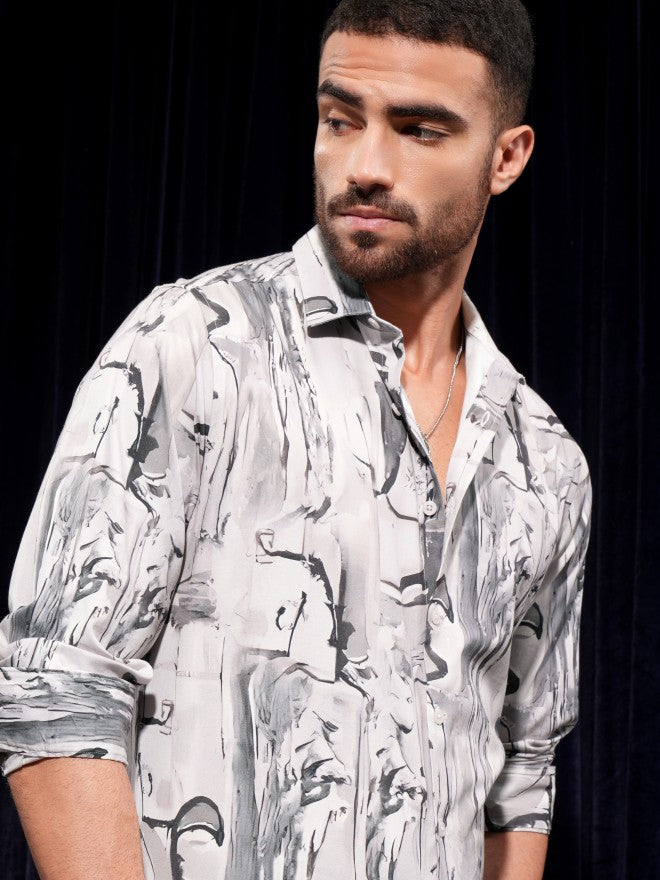 Locomotive Men Pink Printed Slim Fit Casual Shirt - White - Image 1