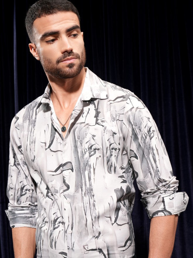 Locomotive Men Pink Printed Slim Fit Casual Shirt - White - Image 4