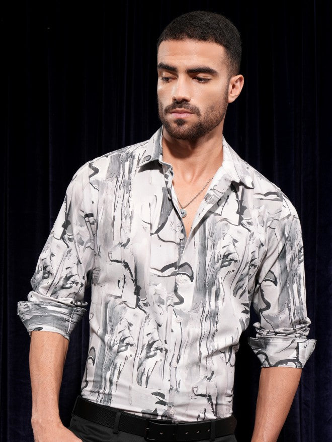 Locomotive Men Pink Printed Slim Fit Casual Shirt - White - Image 6