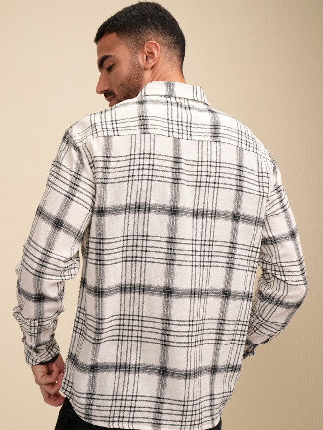 Locomotive Men Off White Checked Relaxed Fit Casual Shirt - Off White - Image 3