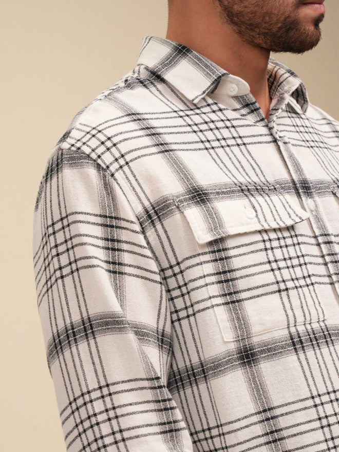 Locomotive Men Off White Checked Relaxed Fit Casual Shirt - Off White - Image 5