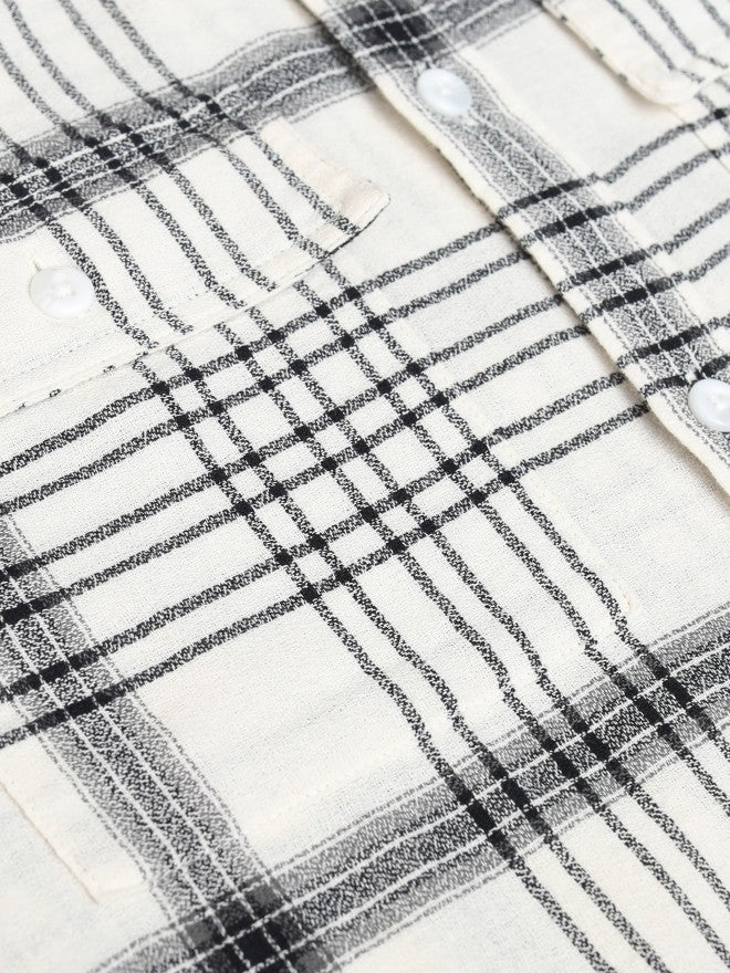 Locomotive Men Off White Checked Relaxed Fit Casual Shirt - Off White - Image 8