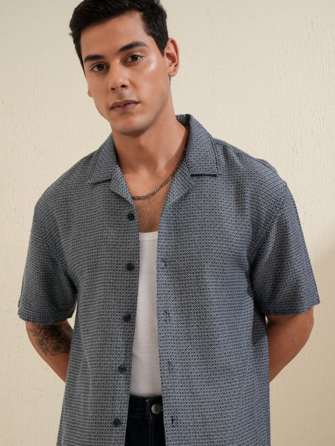 Locomotive Men Blue Printed Relaxed Fit Casual Shirt - Blue - Image 1