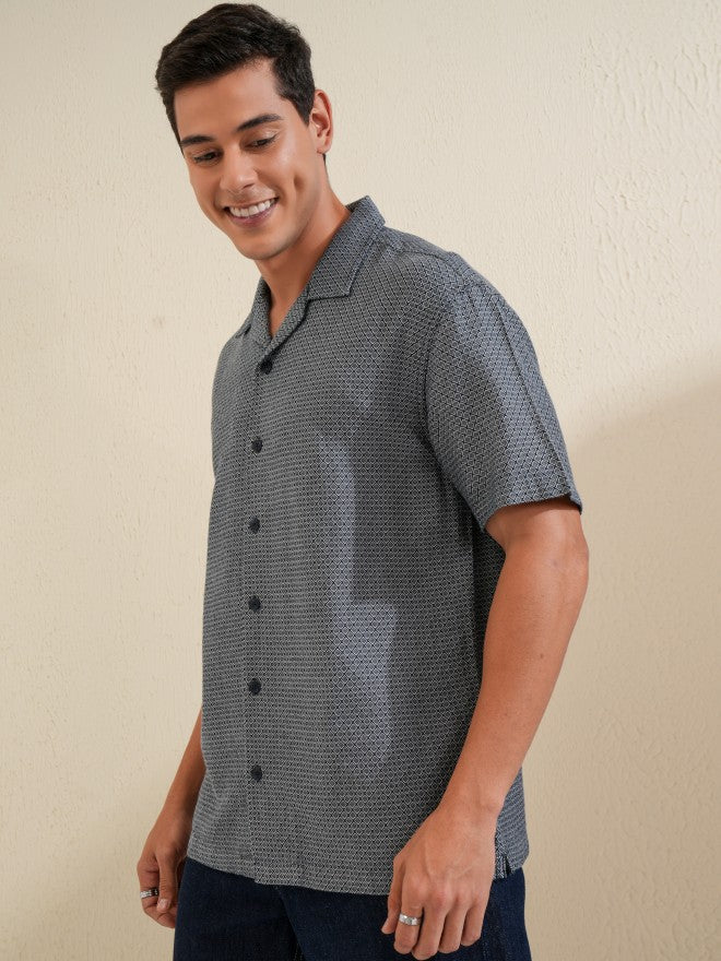 Locomotive Men Blue Printed Relaxed Fit Casual Shirt - Blue - Image 4